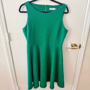 Calvin Klein Sleeveless Emerald Green Textured Skater Dress
